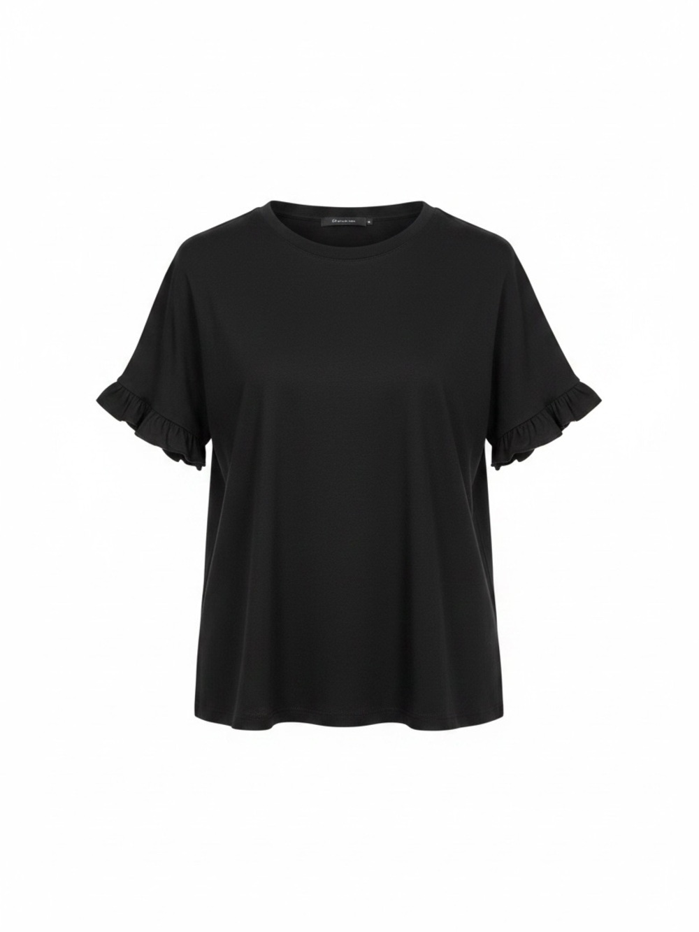 Black Short-Sleeve Ruffle Detail Tee - Women